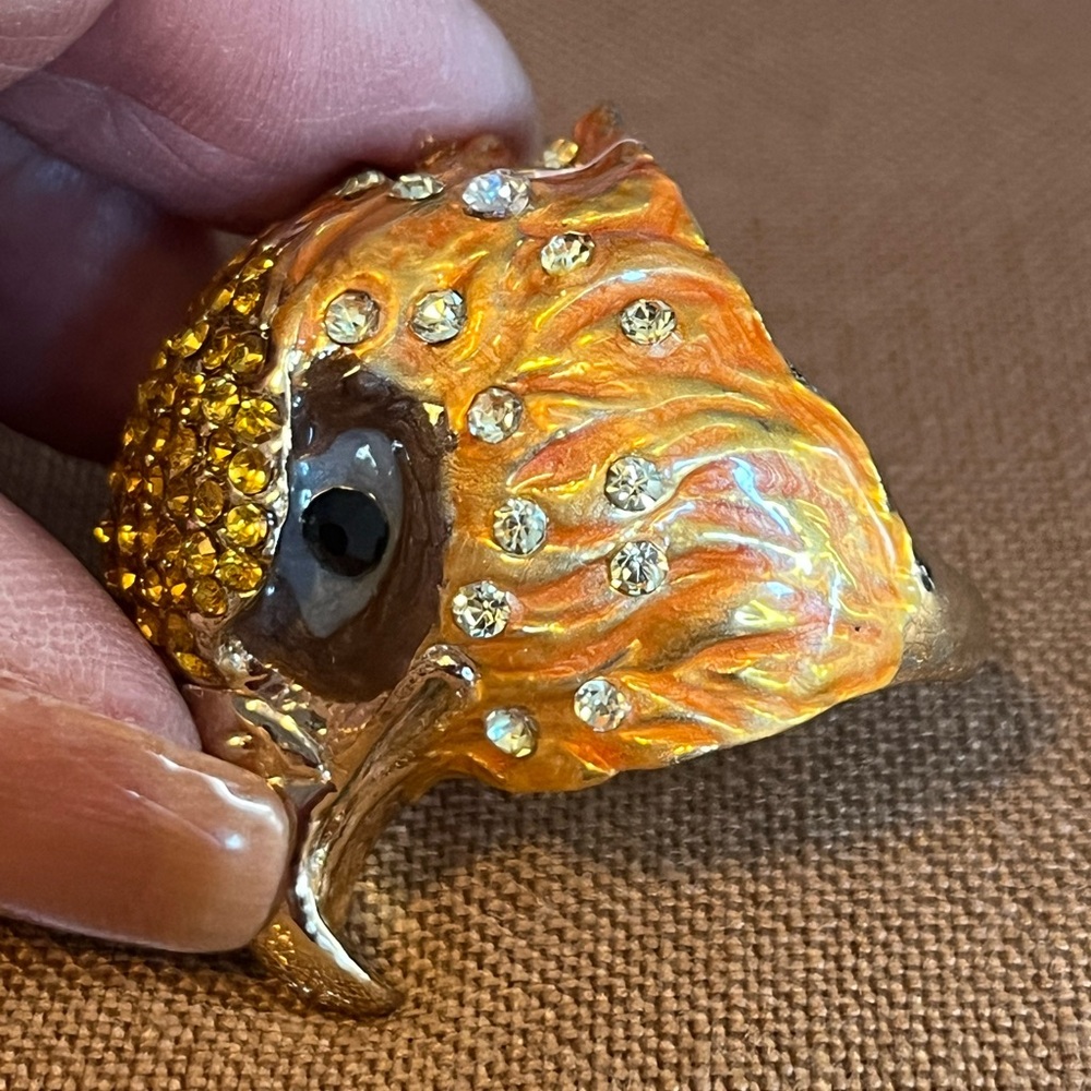 Rhinestone Encrusted Eagle Statement Ring, Sz 8 1… - image 7